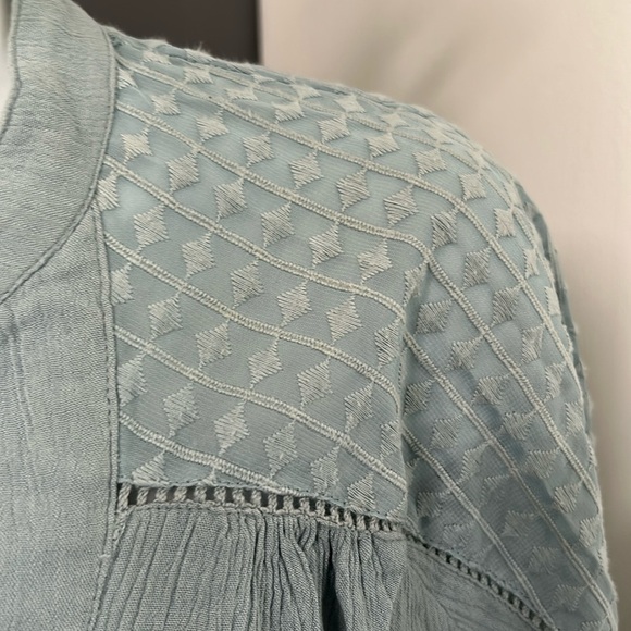 Women’s Blouse Size‎ 12 Green Crinkle Sheer Panel Pullover Coquette Romantic - Picture 4 of 14